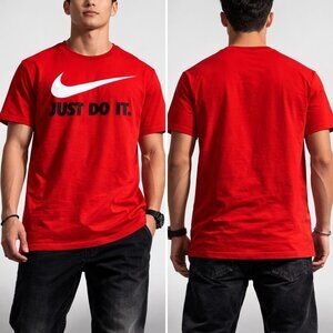 Nike Mens JDI Swoosh T-Shirt Small Red "Just Do It" Tee Short Sleeve Crew Neck